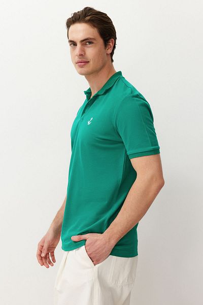 Trendyol Collection Vyšívané tričko Water Green Polo Collar – 100% bavlna, pravidelný střih TMNSS23PO00031