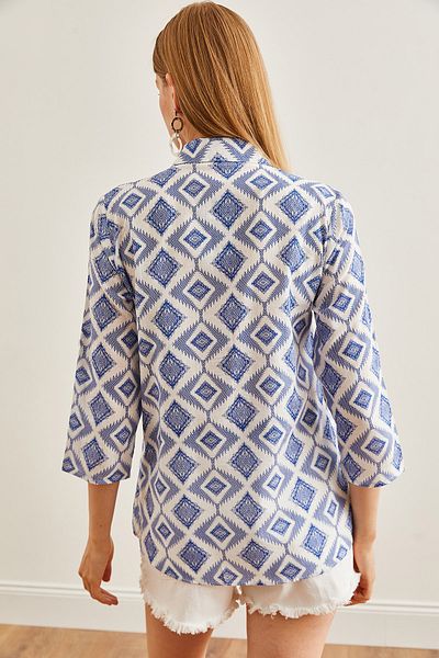 Olalook Dámská plátěná košile Baklava Navy Blue s rukávem GML- 19000825