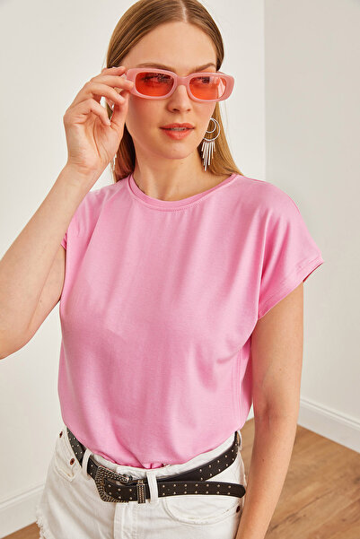 Olalook Ροζ βισκόζη γυναικεία μπλούζα - πλεκτή νυχτερίδα BLZ-19001916