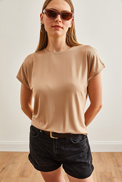 Olalook Γυναικεία μπλούζα από νυχτερίδα πλεκτή βισκόζη σε καμηλό χρώμα - BLZ-19001916