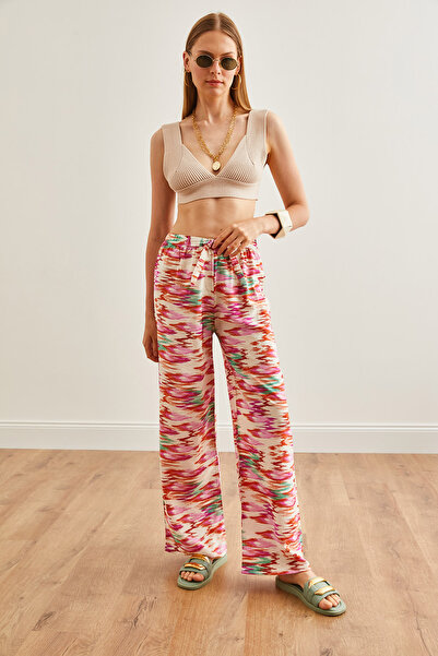 Olalook Pink Patterned Women's Cupra Palazzo Trousers - PNT-19000283