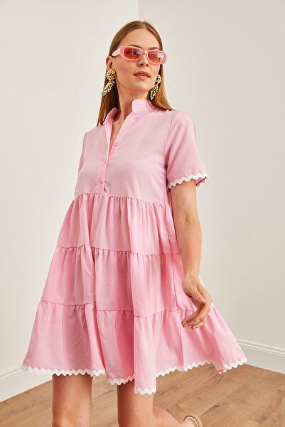 Olalook Candy Pink Sweater Detailed Women's Mini Dress - Buttoned, ELB-19002194