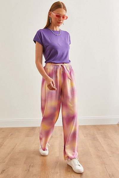 Olalook Rosa gemusterte Batik-Cupra-Palazzohose für Damen - PNT-19000283