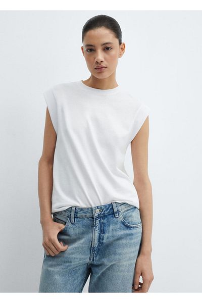 MANGO Woman Tricou din bumbac cu guler rotund