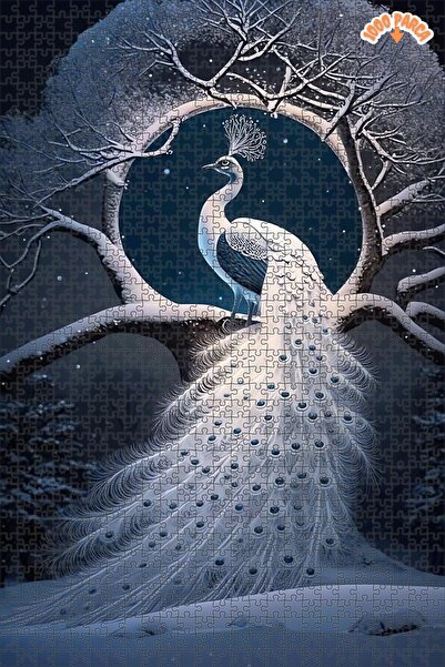 Teona Ahşap Karlı Gecede Işıltılı Tavuskuşu Çift Katlı Çerçeveli Asılabilir A...
