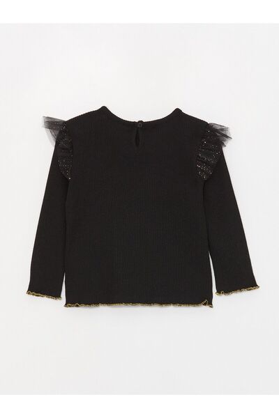 LC Waikiki T-shirt dla dziewczynki z długim rękawem i okrągłym dekoltem