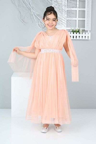 Asortik Kids Κοριτσίστικες παγιέτες μέσης με κέντημα στην πλάτη Ελαστική δαντέλα με λεπτομέρεια βραδινό φόρεμα αποφοίτησης Νυφικό φόρεμα χορού