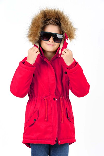 Asortix Boy's Waterproof Removable Hooded Plush Fur Lined Long Coat