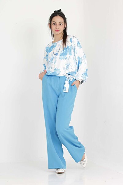 Asortix Set 2 piese pentru fete, pantaloni și cămașă, cu imprimeu floral, com...