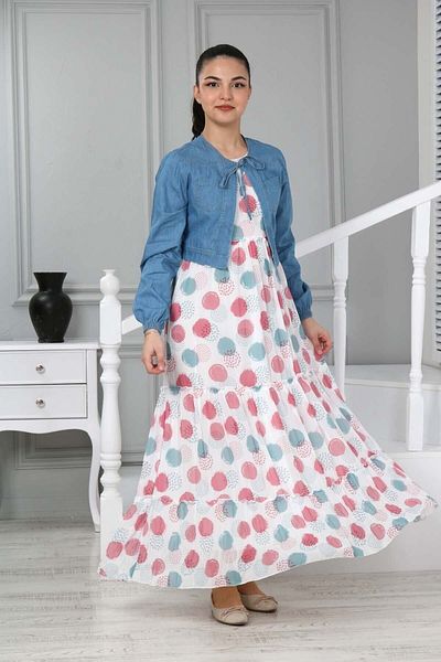 Asortix Girl's Chiffon Sleeveless Tencel Denim Bolero Lined Dress