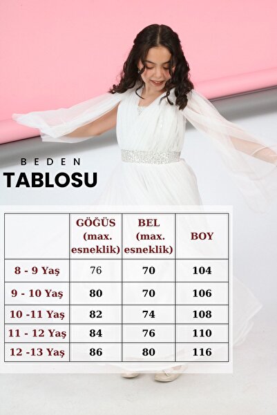 Asortik Kids Kız Çocuk Beli Pul Işleme Sırt Lastikli Dantel Kol Detay Abiye Mezuniyet Düğün Balo Elbise