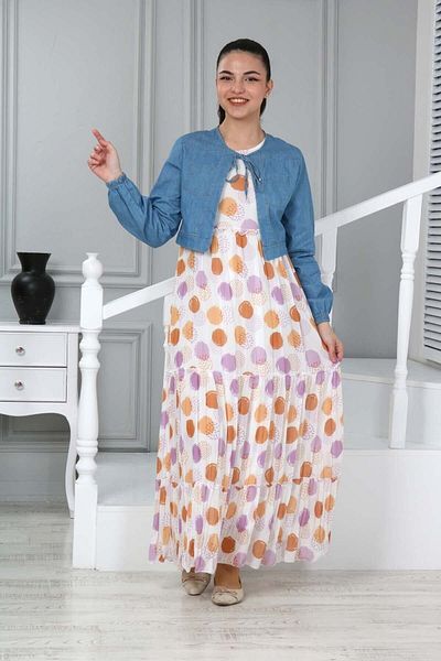Asortix Rochie pentru fete din șifon, fără mâneci, din denim, căptușită cu bolero