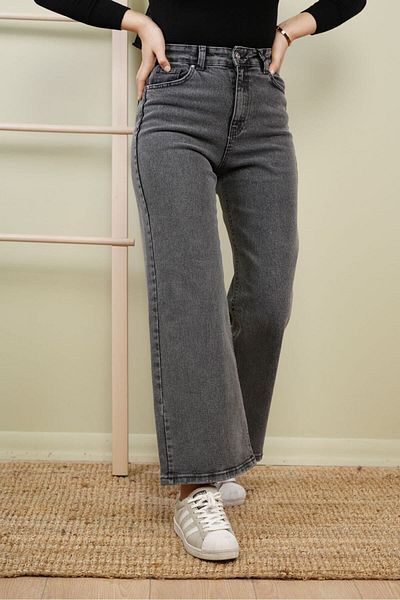Asortix Girl's Loose Cut Jean Fabric Wide Leg Denim Trousers