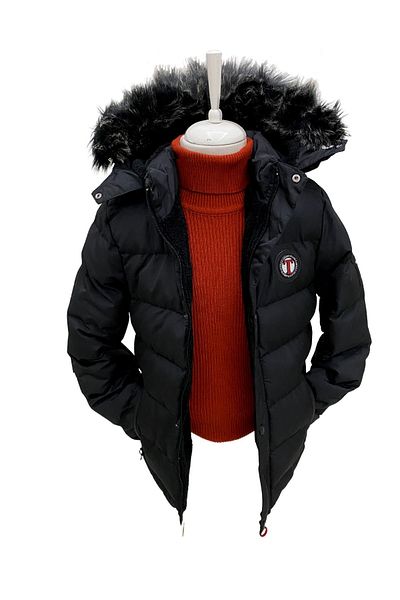 Asortik Kids Boy's Thick Winter Inflatable Dense Fiber Filled Fleece Hips Between Knees Fur Hooded Coat