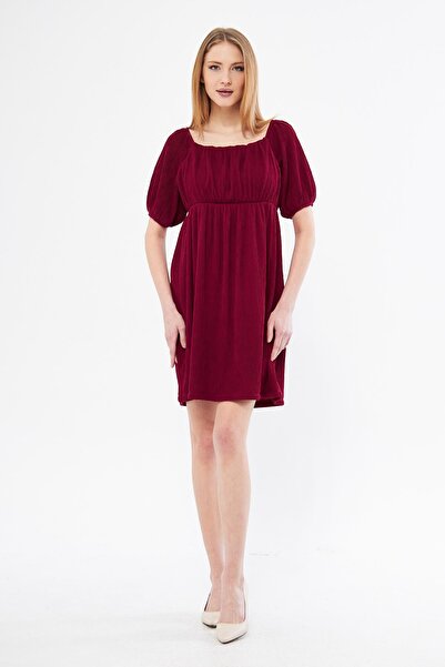 LİVE SPORT Rochie mini pentru damă Rosie Claret - Guler Patrat, mânecă Pepene...