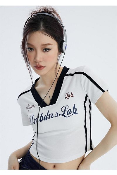 Touz Moda Y2k V-Neck ριγέ λευκό περικοπή