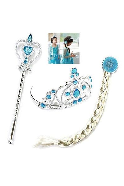 CAN مجموعة باروكة إلسا من فروزن شعر مستعار إلسا + تاج + عصا