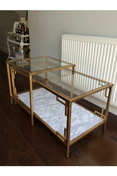 Hitit Dekorasyon Paola 2'li Gold Metal Orta Sehpa