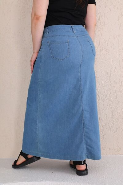Kardelen Butik Ümraniye Plus Size Light Blue Denim Skirt.
