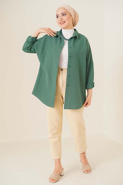 Bigdart 103901 Oversize Basic Hijab Shirt - Emerald Green