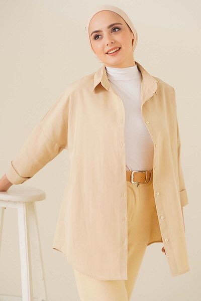 Bigdart 103901 Oversize Basic Hijab Shirt - Cream
