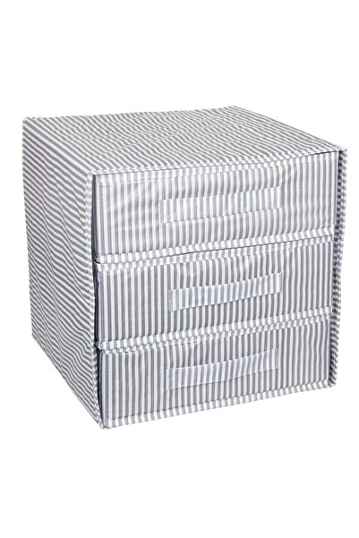 ALAS Gray Striped Three Compartment Drawer - Fabric: Brown