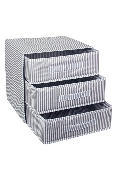 ALAS Gray Striped Three Compartment Drawer - Fabric: Brown
