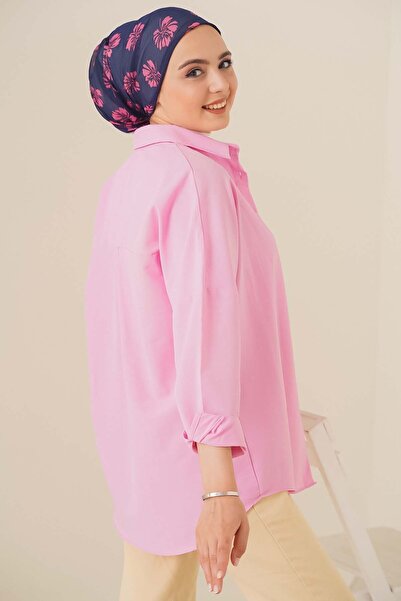 Bigdart 103901 Oversize Basic Tesettür Gömlek - Pembe
