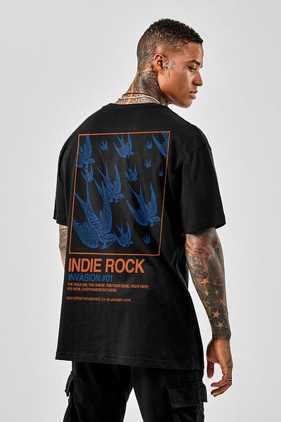 Pasage Μαύρο μπλουζάκι με στάμπα Indie Rock Oversize