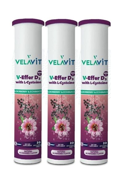 Velavit V-effer D3 - 20 Effervescent Tablets for L-cysteine (X 3 Pieces)