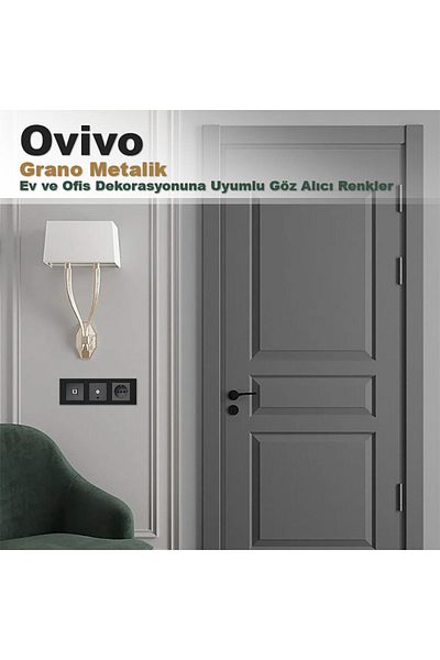 OVİVO Anthracite Colored Grano Metallic Grounded Socket Frame