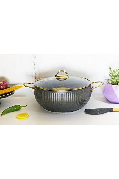 Evita Oyster Gold Granite 28 Cm Deep Pot Black