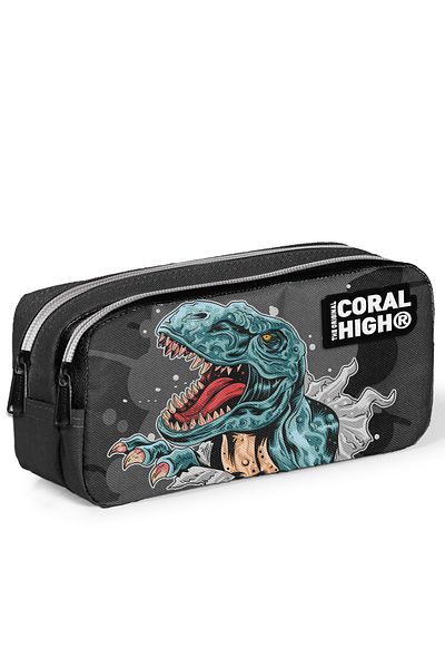 Coral High Παιδική τσάντα μολυβιού σε σκούρο γκρι μαύρο μοτίβο δεινοσαύρων 22299