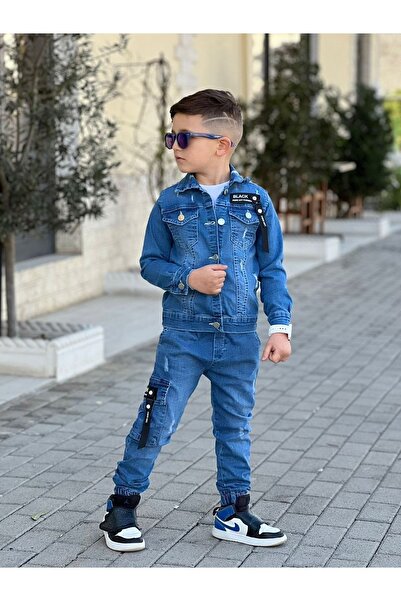 Calisa Τζιν μπουφάν για αγόρι, σετ τζιν Cargo παντελόνι και μπλουζάκι, Eid Jean