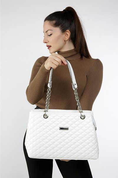 MAC&MOS Women's White Chain Strap Hand and Shoulder Bag