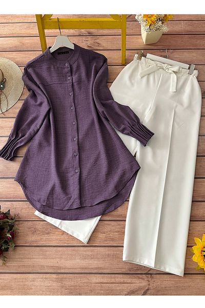MODAQU Combination-Ribbed Tunic and Trousers Set - Plum