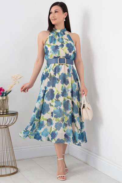 PULLIMM Rochie cu decolteu cu șarmuire cu imprimeu floral de lungime midi - GRS3432