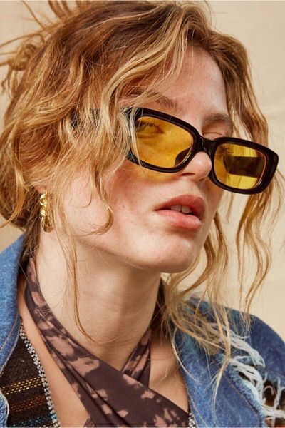Mathilda Aksesuar Chunky Frame Vintage Yellow Black Sunglasses
