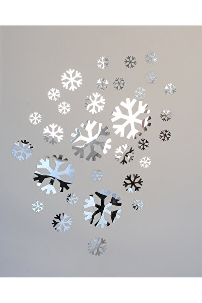 Snowflake Christmas Happy New Year Wall Decor | 30 Pieces Product | 1MM Adhesive Plexiglass Mirror