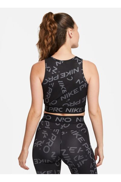 Nike Siyah - Gri - Gümüş Kadın Yuvarlak Yaka Regular Fit Atlet FB5500-010 W NP DF CROP TANK AOP