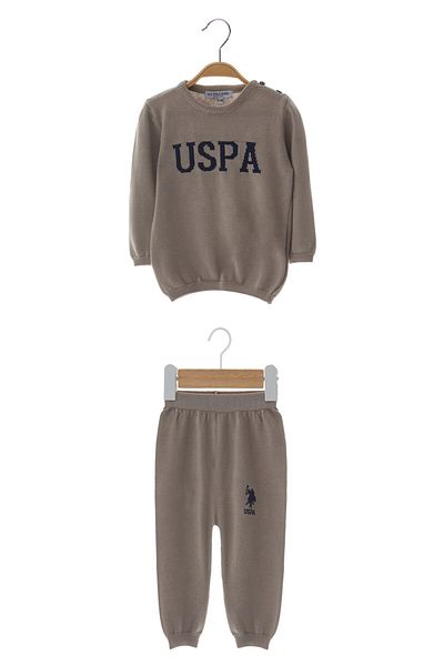 U.S. Polo Assn. طقم بدلة مزدوجة للأطفال باللون البني من يو اس بولو اسن