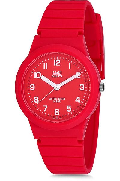 Q&Q Women's Teenage Children Unisex Wristwatch with Red and White Numbers Waterproof Silicone Band