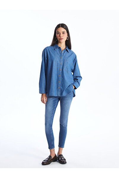 LC Waikiki Túlméretes női farmer ing - tömör hosszú ujjú