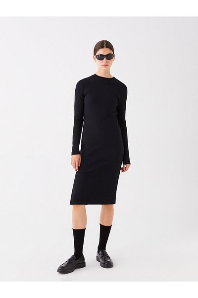 LC Waikiki Women's Dress - Crew Neck, Solid, Long Sleeve