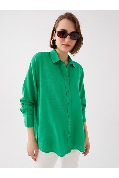 LC Waikiki Plain Long Sleeve Oversize Linen Look Women's Shirt