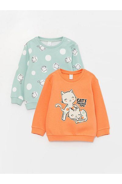 LC Waikiki Crew Neck Long Sleeve Printed Baby Girl Sweatshirt 2 Pack