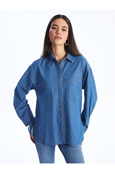 LC Waikiki Túlméretes női farmer ing - tömör hosszú ujjú