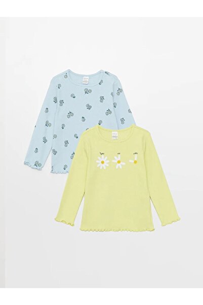 LC Waikiki Lcw Baby Bisiklet Yaka Uzun Kollu Baskılı Kız Bebek Tişört 2'li