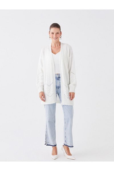 LC Waikiki Shawl Collar Openwork Long Sleeve Women's Knitwear Cardigan