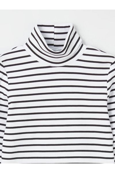 LC Waikiki High Collar Striped Long Sleeve Girl's T-Shirt